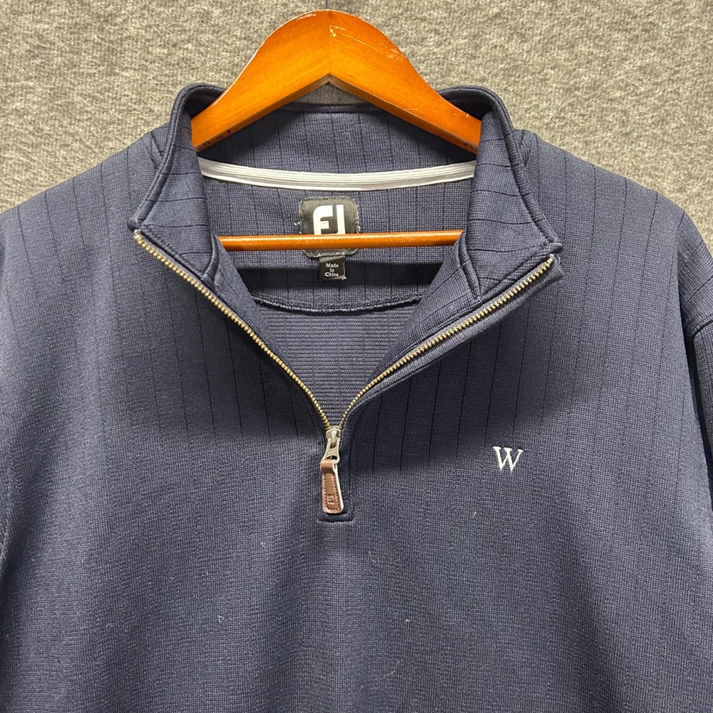 FootJoy Mens‎ Navy Blue Ribbed Quarter Zip Pullover Sweater Large Williamsburg